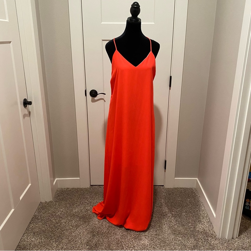 Vibrant Orange Spaghetti Strap Maxi Dress